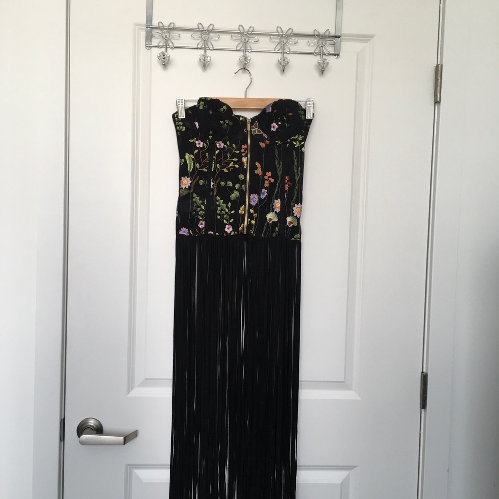 BLACK EMBROIDERED FRINGE BUSTIER